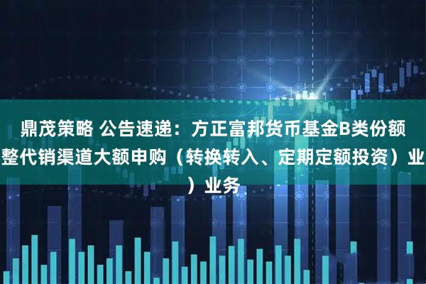 鼎茂策略 公告速递：方正富邦货币基金B类份额调整代销渠道大额申购（转换转入、定期定额投资）业务